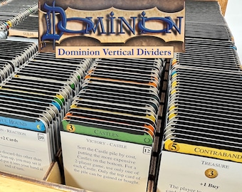 Dominion Divider Cards - EXPANSION SETS for ORGANIZING Dominion Expansions - Tabbed - Durable - Front has Rules - Back has Expanded Rules