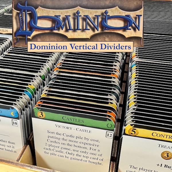 Dominion Divider Cards COMPLETE SET for ORGANIZING Dominion Expansions - Tabbed - Durable - Front has Rules - Back has Expanded Rules