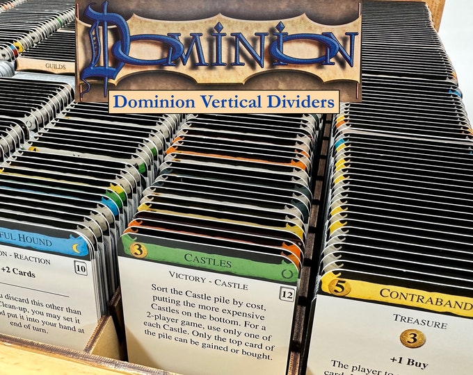 Dominion Divider Cards - EXPANSION SETS for ORGANIZING Dominion Expansions - Tabbed - Durable - Front has Rules - Back has Expanded Rules