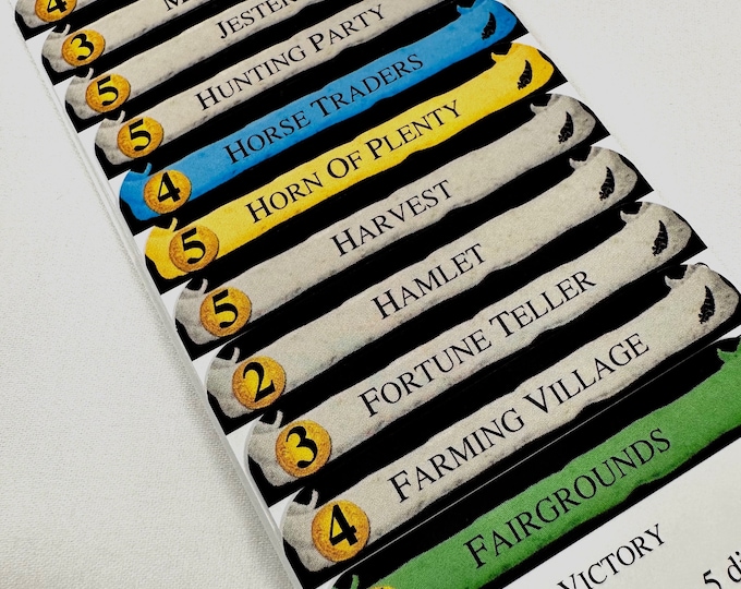 Dominion CORNUCOPIA and GUILDS Divider Cards 2nd Ed - Full Tab DIVIDER Cards of the Cornucopia and Guilds Expansions for Dominion Game