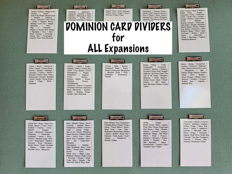 Dominion CARD DIVIDERS for ALL Dominion Expansions Laminated | Etsy