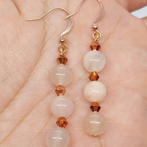 Beaded dangle drop earrings, dangle earrings, gift ideas, gifts for her pink aventurine beads statement jewelry