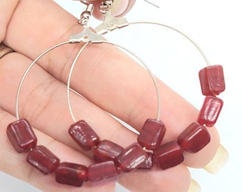 Perlen Creolen, Ohrringe, Geschenkideen, Geschenke für sie, rote Perlen Schmuck Creolen