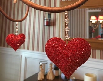 Glitter Heart Chandelier Charms ~ Set of 3, Single or Double Sided