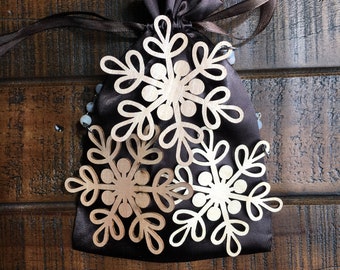 Wooden Snowflakes Chandelier Charms ~ Set of 3