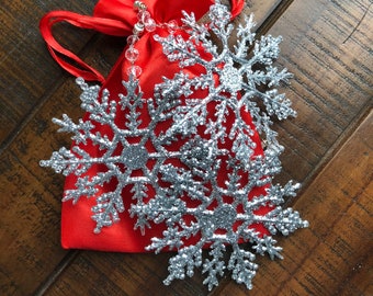 Silver Glitter Snowflake Chandelier Charms ~ Set of 3