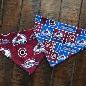 Colorado Avalanche Over-the-Collar Reversible Dog Bandanas ~ Four Sizes, Two Fabric Choices, Optional Personalization