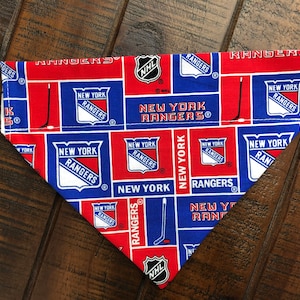 New York Rangers Over-the-Collar Reversible Dog Bandana ~ Four Sizes, Optional Personalization