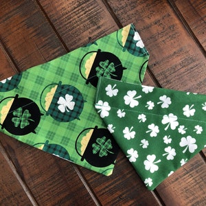 St Patrick&#39;s Day Over-the-Collar Reversible Dog Bandana ~ Two Fabric Choices, Four Sizes, Optional Personalization