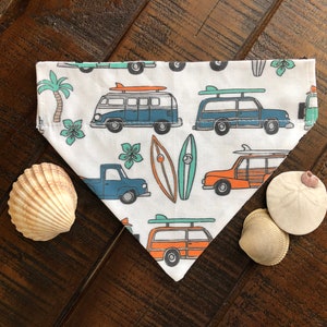Surfer Over-the-Collar Reversible Dog Bandana ~ Four Sizes, Optional Personalization