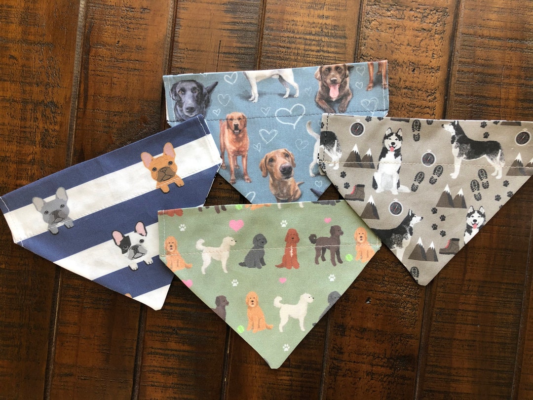 Lot Of 10 Medium Dog Bandanas – Over-The-Collar Style, Handmade In The USA, Assorted Patterns