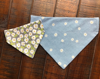 White Daisy Over-the-Collar Reversible Dog Bandana ~ Four Sizes, Optional Personalization
