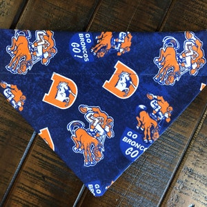 Denver Broncos Retro Over-the-Collar Reversible Dog Bandana ~ Four Sizes, Optional Personalization
