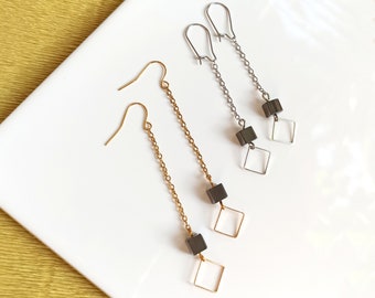 Long Chain Earrings with Hematite