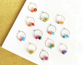 Small Hoop Earrings with Beads