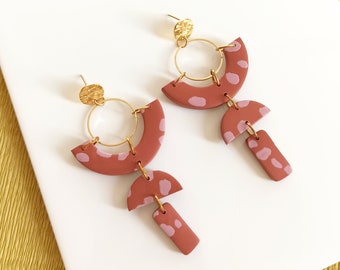 Large Statement Earrings | Big Earrings in Reddish-brown with Lilac Speckles