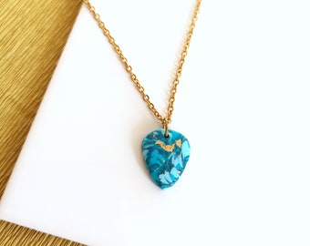 Long Gold Plated Necklace with Turquoise Pendant