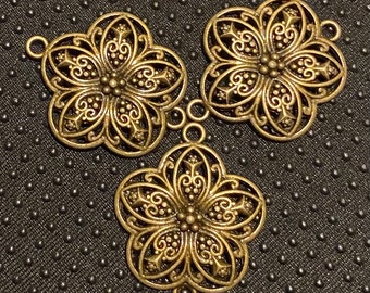 35mm antique bronze flower filigree double connector  | Jewellery making |