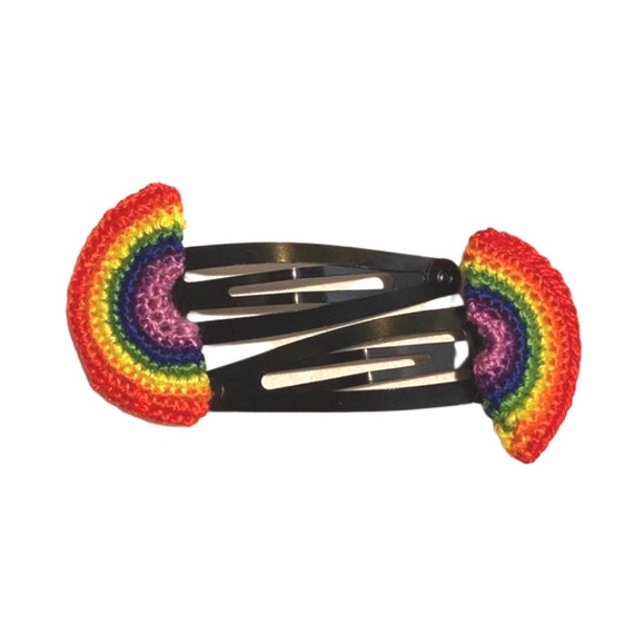 Crochet rainbow hair clips crochet hair accessories Rainbow Etsy