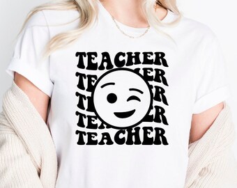 Svg enseignant, smiley Svg, éducateur, Svg retour à l'école, enseignement Svg, lettres ondulées Svg, enseigner, silhouette Cricut, Svg, png, Dxf