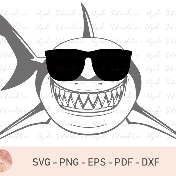 Tiburón svg, camisa de tiburón, regalo tiburón niño niña, gafas de sol de tiburón svg, lindo tiburón svg, archivo de corte de tiburón, silueta, cricut, svg eps png dxf pdf