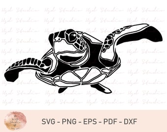 Havssköldpadda SVG och PNG havssköldpadda, sköldpadda, havsdjur, enfärgad omedelbar digital nedladdningsbar fil skärbar, Svg, Eps, Dxf, Png, PDF-fil