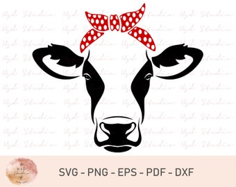 Kohuvud Bandana Svg, Ko Svg, Ko Bandana Svg, Gårdssvg, Kvigsvg, Ko Clipart, Koansiktssvg för Cricut, Eps, Dxf, Png, Pdf, Svg, Fil