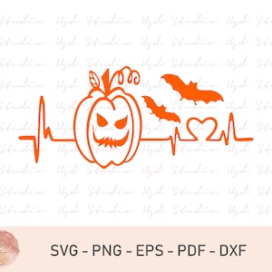 Heartbeat Svg, Halloween Svg, pompoen Svg, Spooky Svg, Halloween Shirt Svg, Svg-bestanden voor Cricut, silhouet, sublimatie ontwerpen, png, Svg