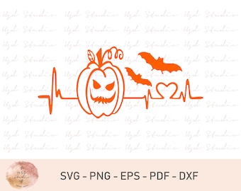 Heartbeat Svg, Halloween Svg, Pumpkin Svg, Spooky Svg, Halloween Shirt Svg, Svg Files for Cricut, Silhouette, Sublimation Designs, Png, Svg