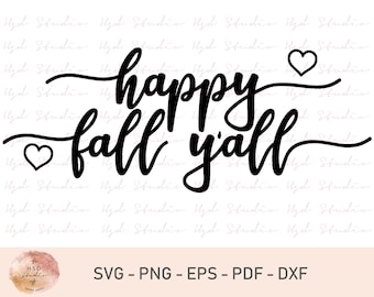 Happy Fall Yall, Svg-cutfiles, herfstcitaat, T-shirt, Svg-bestanden, gesneden bestand, silhouet, Cricut, Instant Download, Png, Dxf, Eps, Svg, Pdf-bestand