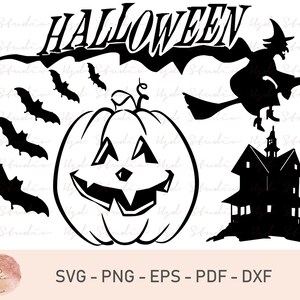 Halloween Svg, Halloween Shirt, Halloween Silhouette, Halloween Witch, Halloween Pumpkin, Castle Svg, Bat Svg, Svg, Png, Dxf, Pdf, Eps Files