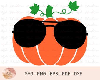 カボチャ SVG、ハロウィン SVG、ハロウィン カボチャ サングラス SVG、秋 SVG、シルエット、Cricut インスタント ダウンロード、SVG、Png、Dxf、Eps、Pdf