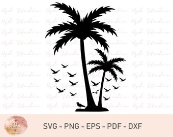 Palme SVG-Datei, Palme Vektordatei, Sofortiger Download, SVG, Png, Pdf, Dxf, Eps, Digitale Dateien