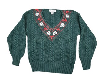 Vintage Studio Michelle Stuart Women's Size Medium Green Cable Knit Sweater