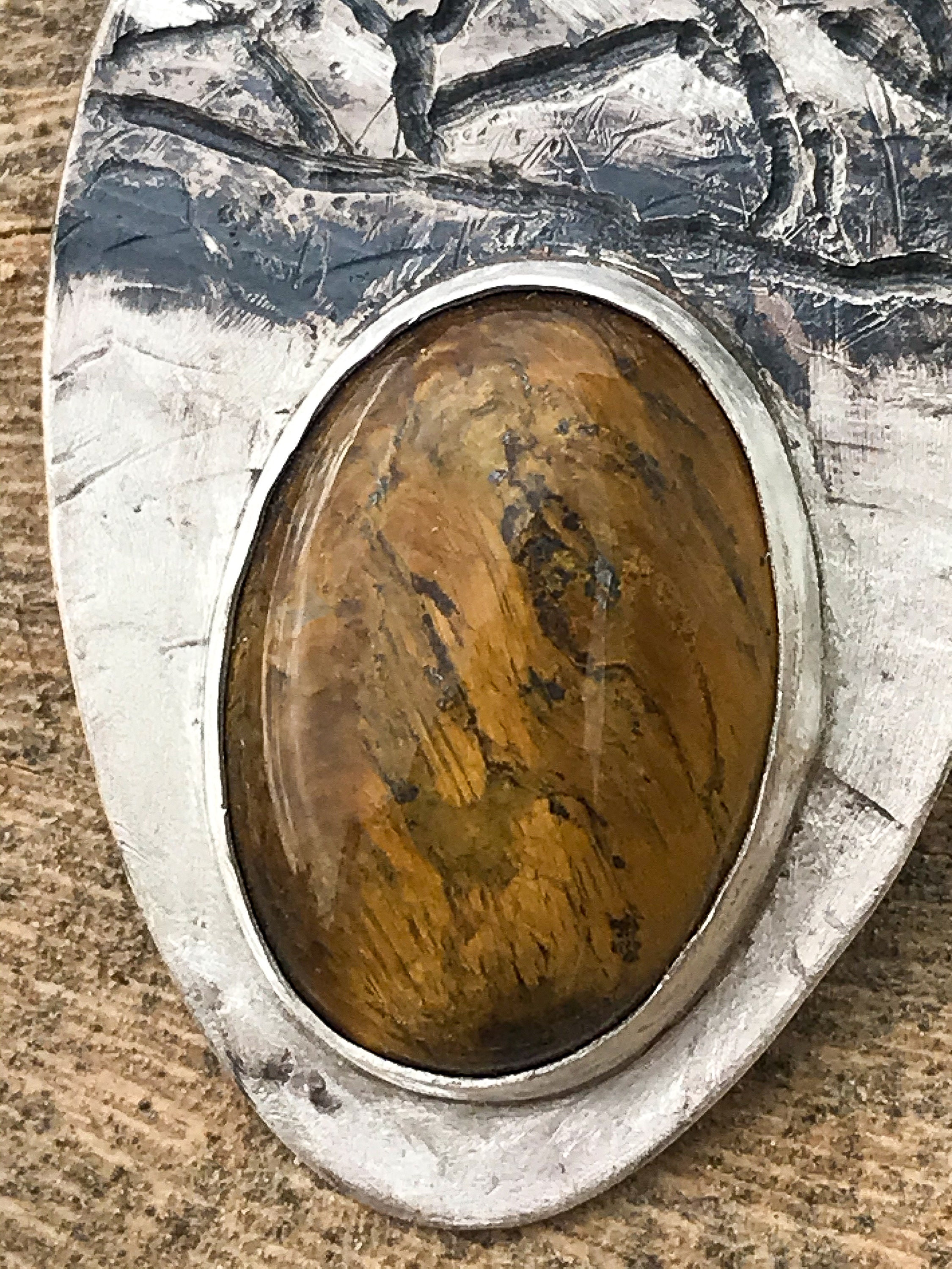 Sterling Silver Vintage Spoon Tigers Eye Pendant Necklace Etsy