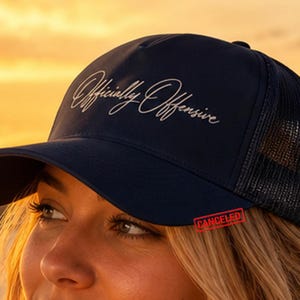 Officially Offensive Script Foam Trucker Hat, Funny Statement Cap Gift for Him Her
