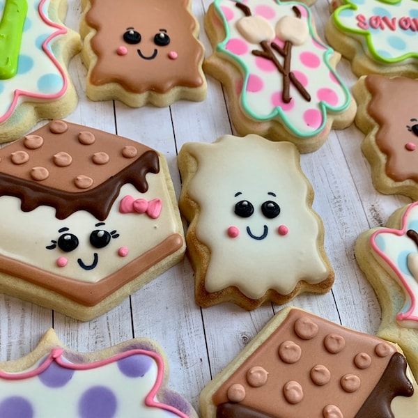 S’mores Glamping Royal Icing Cookies