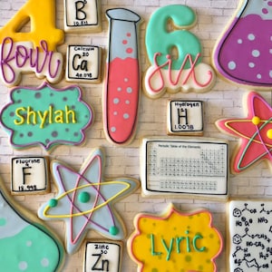 Science theme Birthday Royal Icing Cookies