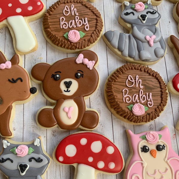 Woodland Animals Baby Shower Royal Icing Cookies Etsy