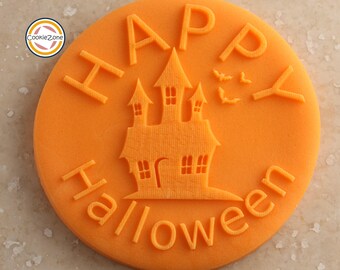 Wesołego Halloween Haunted House Debosser/Embosser Fondant Stamp