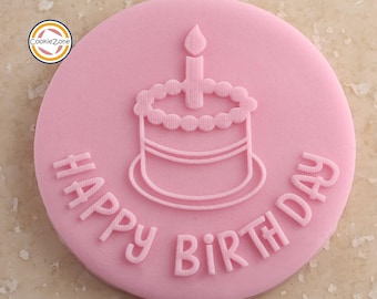 Happy Birthday with Cake Debosser/Embosser/Birthday Fondant Stamp