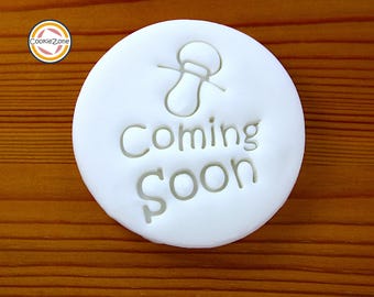 Baby Coming Soon with Dummy (Style 1) Embosser Style Fondant Stamp/Cookie Cutter Set