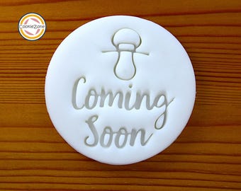 Baby Coming Soon with Dummy (Style 2) Embosser Style Fondant Stamp/Cookie Cutter Set