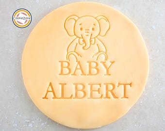 Personalised Baby Name Elephant Fondant Stamp | Custom Baby Name Cookie & Biscuit Embosser | Baby Shower Fondant Stamp