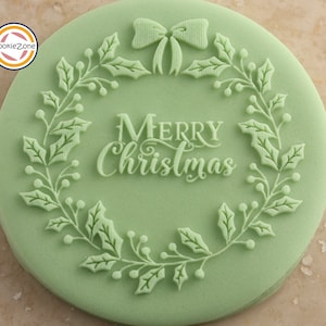 Merry Christmas with Wreath 3 Debosser/Embosser/Fondant Stamp/Debosser Set