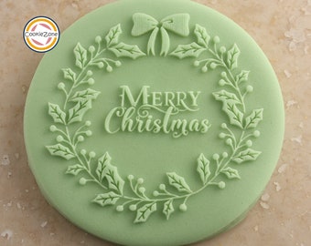 Merry Christmas with Wreath 3 Debosser/Embosser/Fondant Stamp/Debosser Set