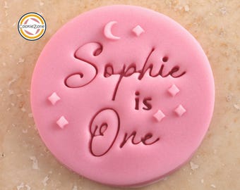 Sello personalizado combinado con nombre y edad (Estilo 1) Grabado en relieve/Relieve/Cumpleaños/Sello para fondant/Doble cara