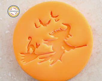 Witch on Broom Halloween Embosser Plus Handle Fondant Stamp
