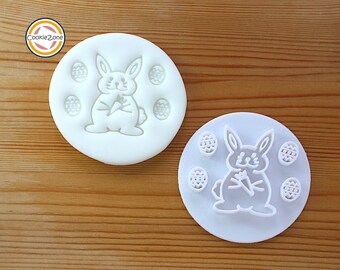 Easter Bunny (Style 3 with eggs) Embosser Style Fondant Stamp