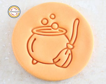 Cauldron with Witches Broom Embosser/Halloween/Fondant Stamp
